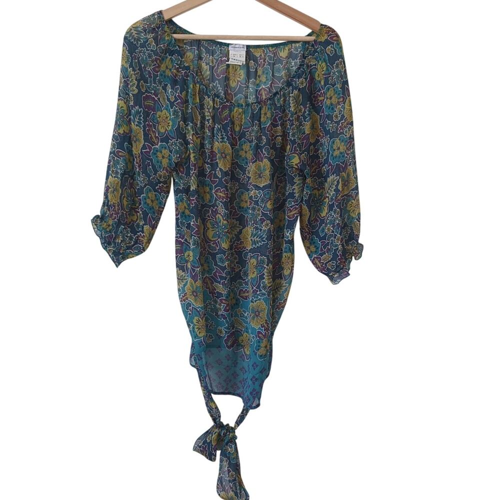 Intimissimi Women's Blouse Small 100% Silk Bubble Sleeve Floral Prairie Peasant